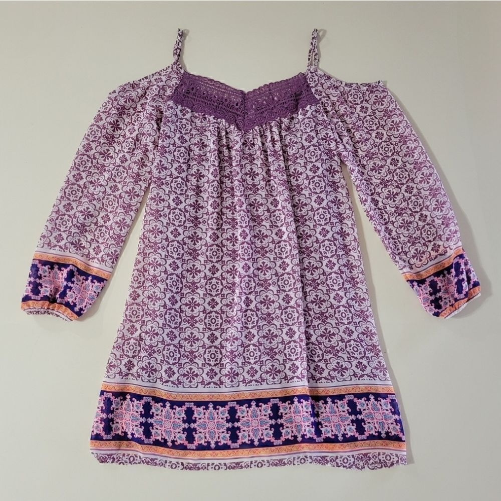 Xhilaration Purple Sheer Lined Long Sleeve Cold Shoulder Dress